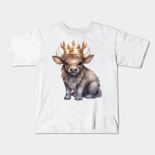 Watercolor African Cape Buffalo Wearing a Crown Kids T-Shirt